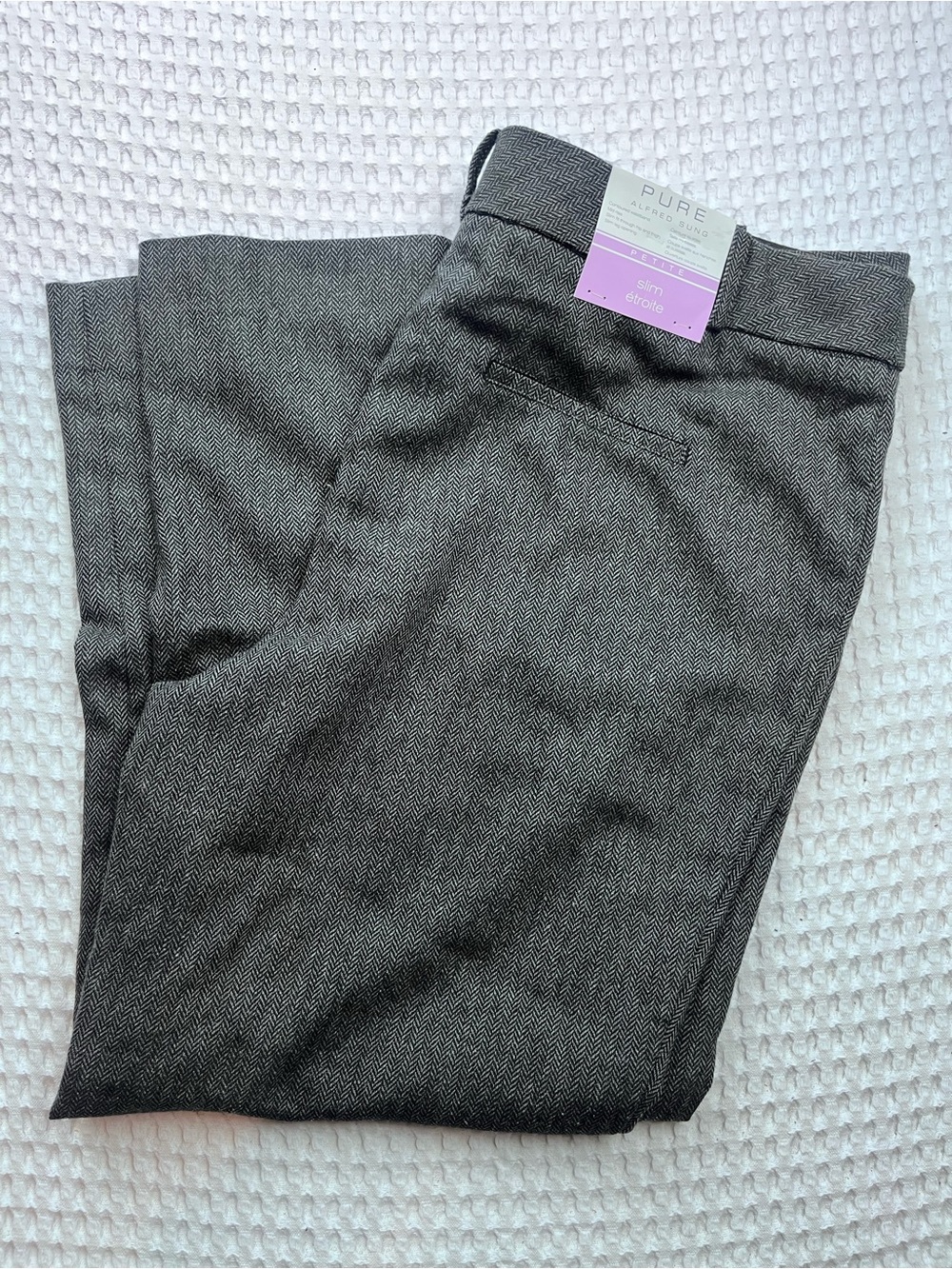 PURE Alfred Sung Sz 18P Petite Slim Dress Pants Gray Herringbone NWT